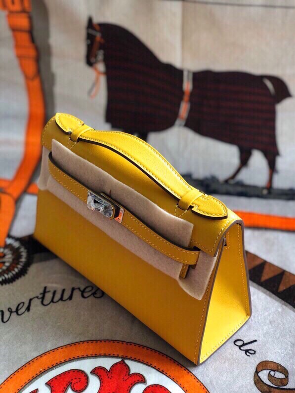 에르메스 미니 켈리백22 앰버 옐로우 은장 스위프트